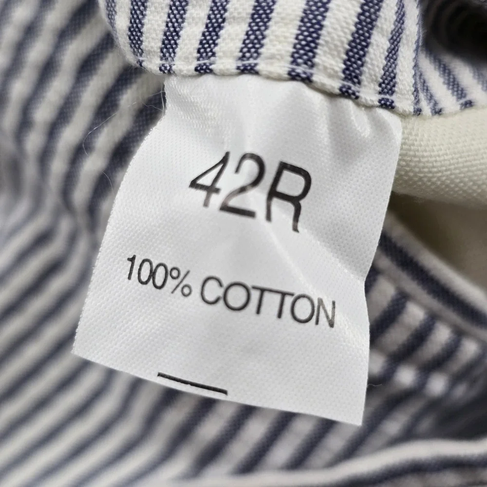 Jos A Bank Windsor Pants Mens 42 Blue White Seersucker Cotton Pleated Executive